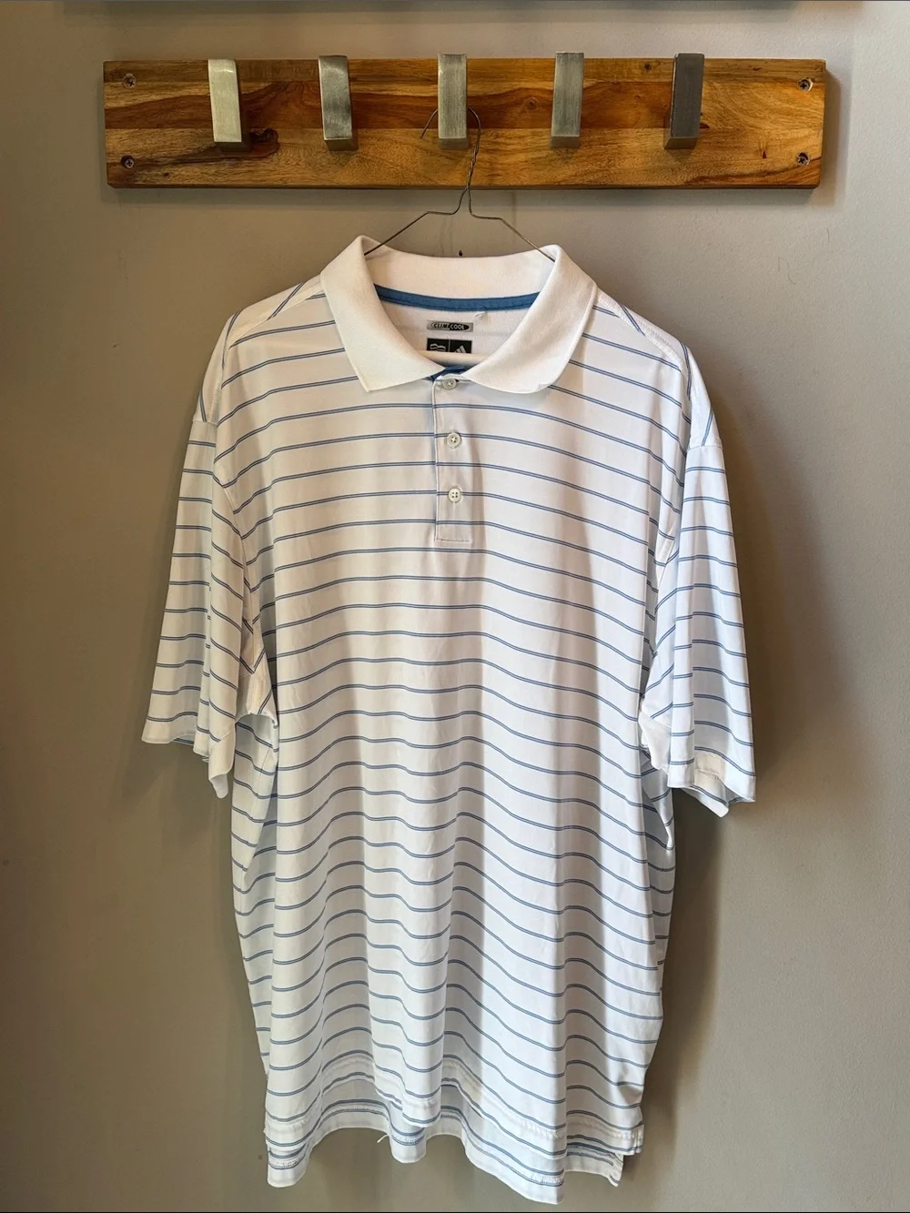 Adidas - Men's White Polo with Light Blue Stripes